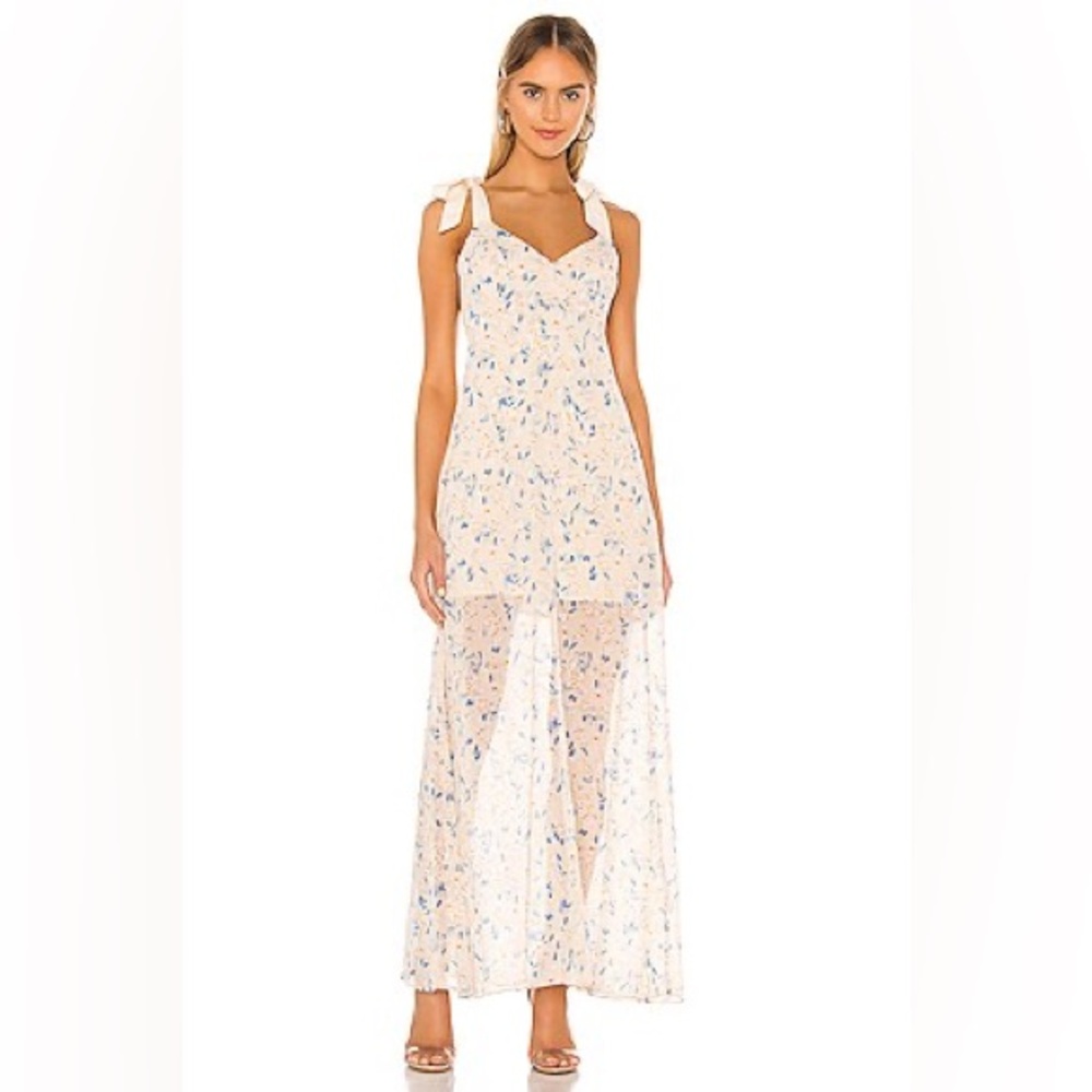 BCBG Tie-Shoulder Maxi Dress in Cream